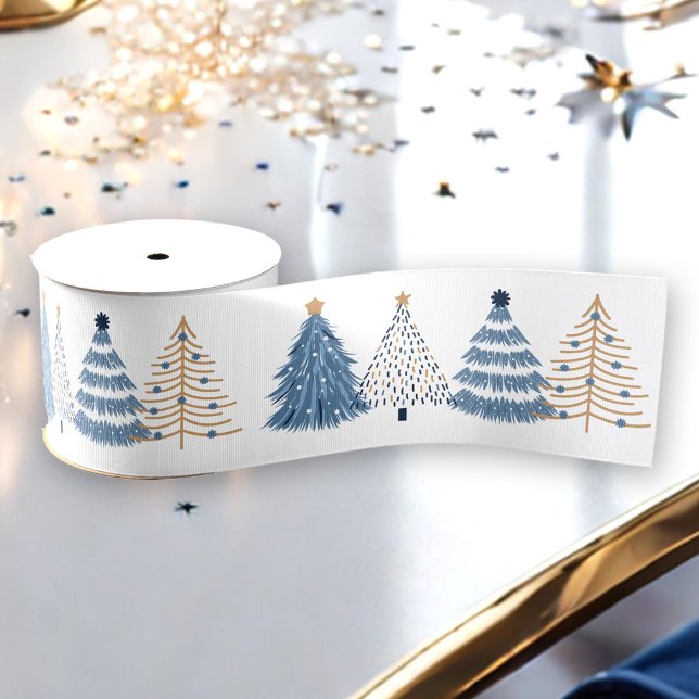 Blue Trees Modern Simple Christmas Holiday Grosgrain Ribbon (Blue Trees Modern Simple Christmas Holiday Grosgrain Ribbon)