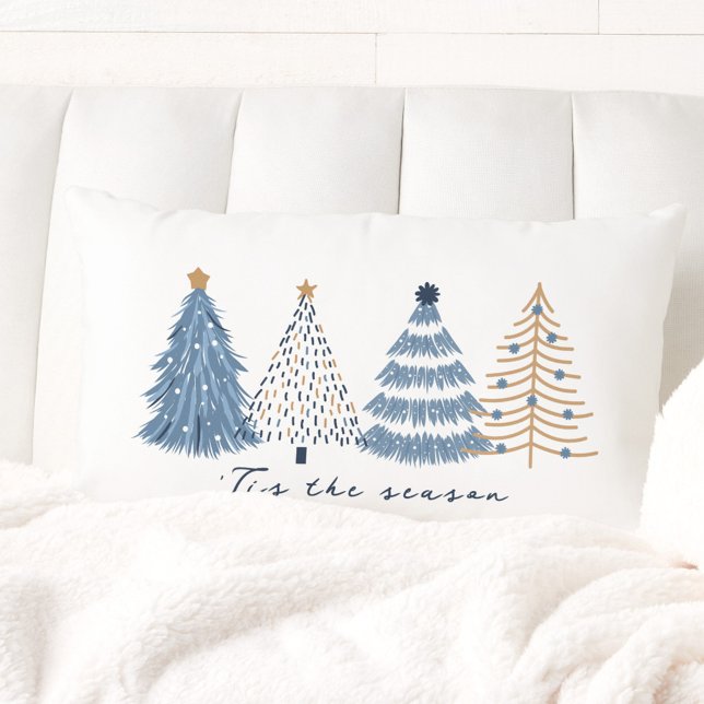 Blue Trees Modern Simple Christmas Holiday Lumbar Cushion (Blue Trees Modern Simple Christmas Holiday Lumbar Pillow)