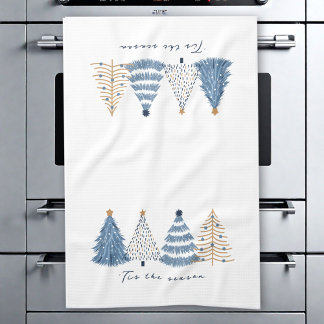 Blue Trees Modern Simple Christmas Holiday Tea Towel
