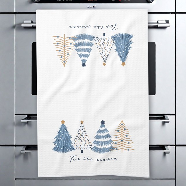 Blue Trees Modern Simple Christmas Holiday Tea Towel (Blue Trees Modern Simple Christmas Holiday Kitchen Towel)