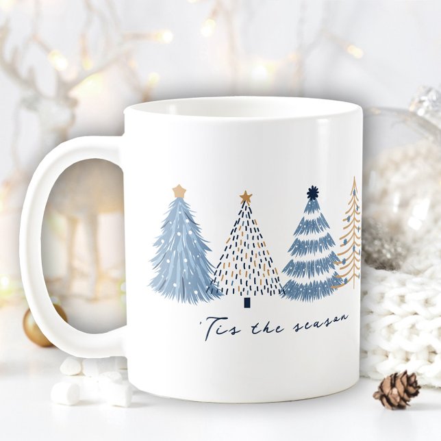 Blue Trees Modern Simple Christmas Name Coffee Mug (Blue Trees Modern Simple Christmas Name Coffee Mug)