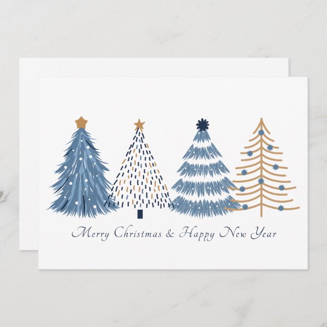 Blue Trees White Christmas New Year Holiday Card (Front/Back)