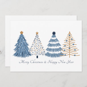 Blue Trees White Christmas New Year Holiday Card