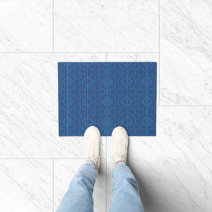 Blue Trellis Modern Stripe Squares and Diamonds Doormat