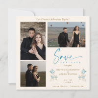 Blue Trendy Branches Wedding Save Date 3 Photos