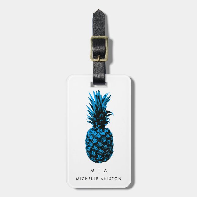 Blue Trendy pineapple | Monogram Custom       Luggage Tag (Front Vertical)