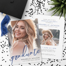 Blue Trendy Script Graduate Photo Graduation