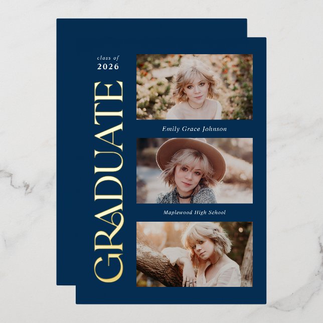 Blue Trendy Serif Multiple Photo Graduation  (Front/Back)