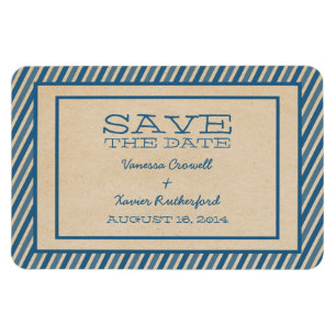 Blue Trendy Stripes Save the Date Magnet