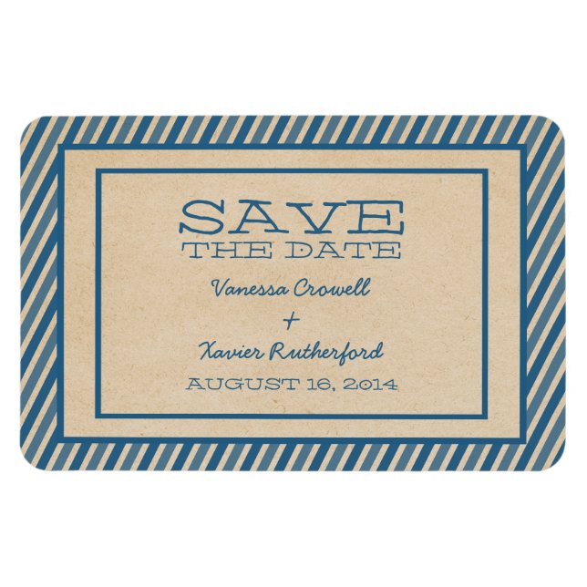 Blue Trendy Stripes Save the Date Magnet (Horizontal)