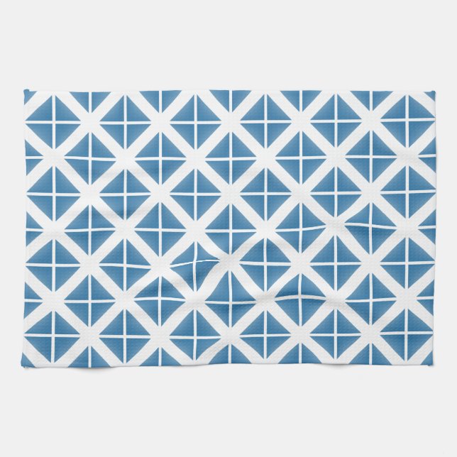 Blue Trendy Triangle Pattern Tea Towel (Horizontal)