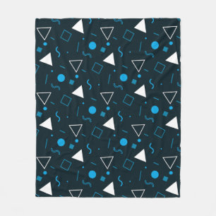 Blue Triangle Circle Square Dots Retro Pattern Fleece Blanket