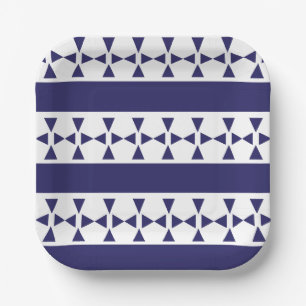 Blue Triangle Stripes Birthday Paper Plate