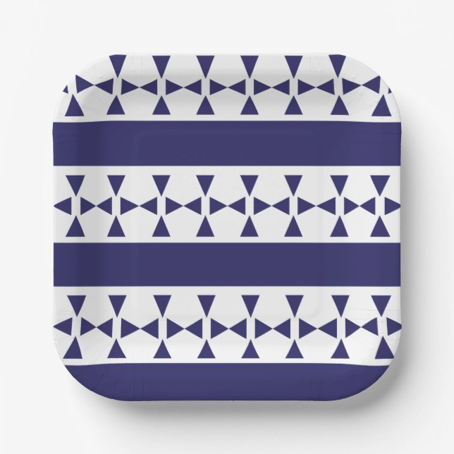 Blue Triangle Stripes Birthday Paper Plate (Front)