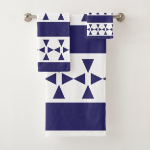 Blue Triangle Stripes Pattern Bath Towel Set