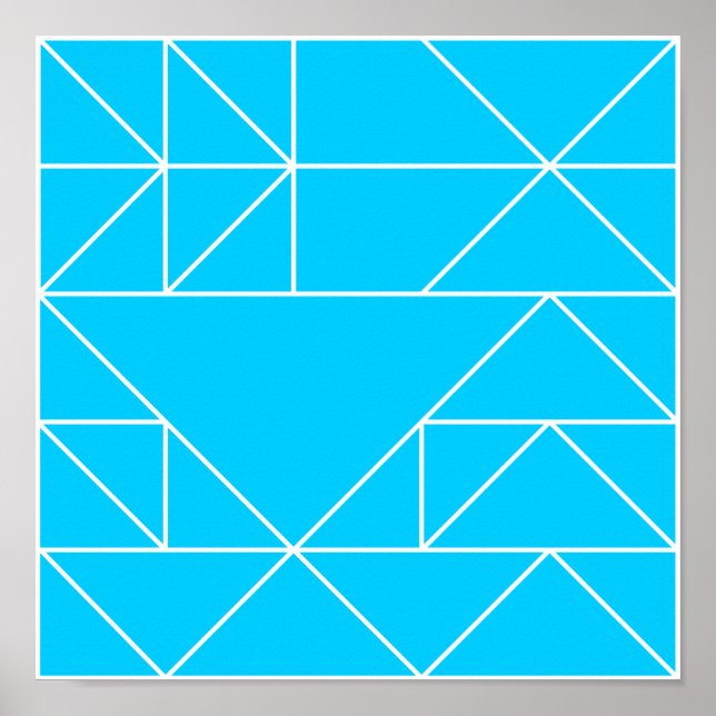 Blue Triangles Pattern Square Print (Front)