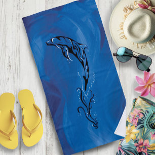 Blue Tribal Dolphin Beach Towel