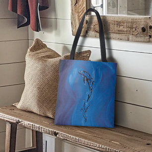 Blue Tribal Dolphin Tote Bag