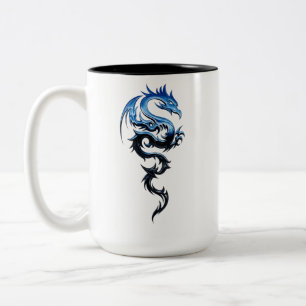 Blue Tribal Dragon Art Coffee Mug   Fantasy Dragon