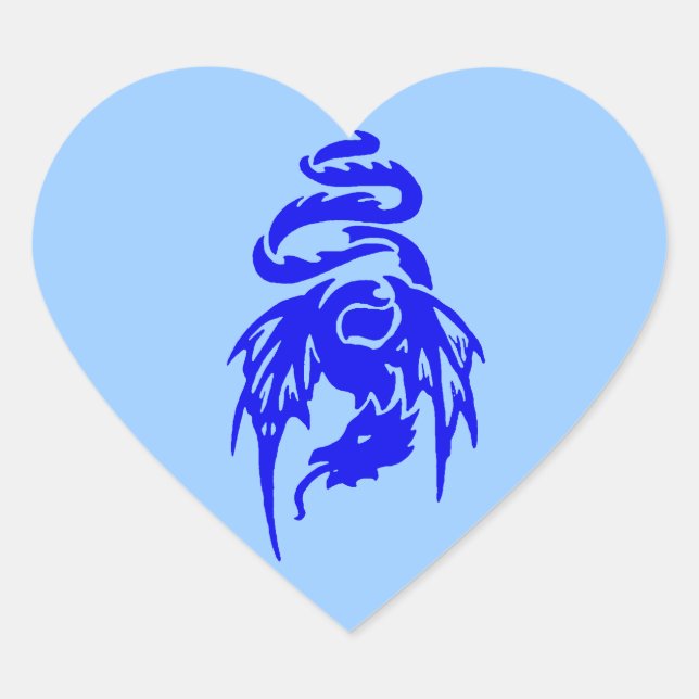 Blue Tribal Dragon Fantasy Mythology Tattoo Heart Sticker (Front)