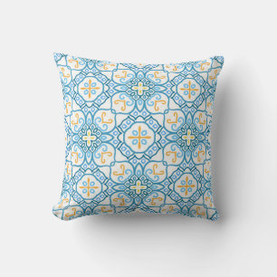 Blue tribal ethnic seamless pattern cushion