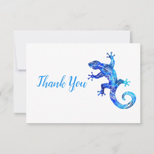 Blue Tribal Gecko Thank You Card (Front)