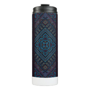 Blue Tribal Geometric Pattern Thermal Tumbler