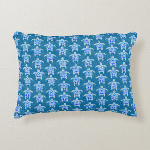 Blue Tribal Honu Sea Turtles Decorative Cushion