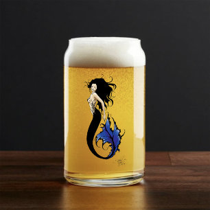 Blue Tribal Mermaid  Can Glass