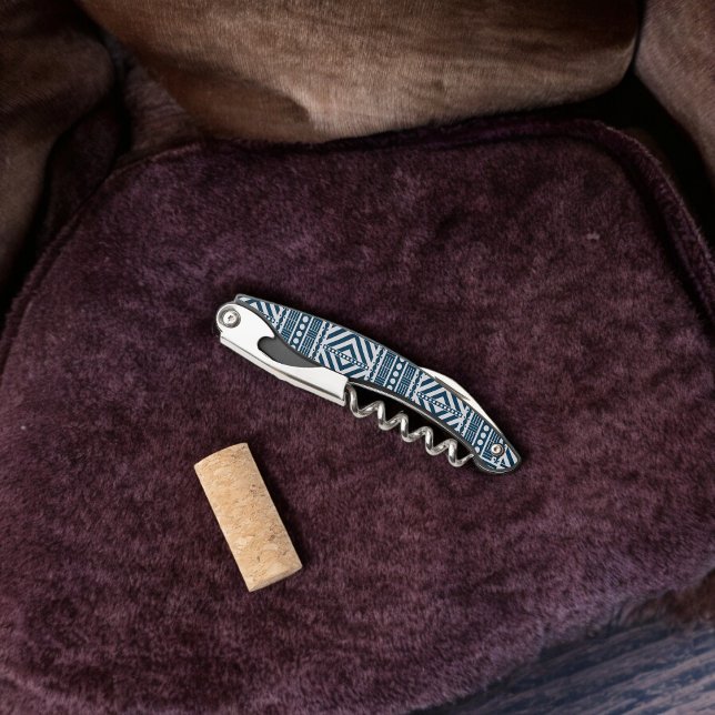 Blue Tribal Pattern Art Corkscrew (Corkscrew Bottle Opener)