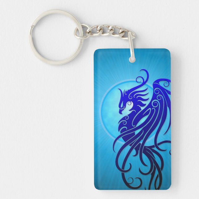 Blue Tribal Phoenix Key Ring (Front)