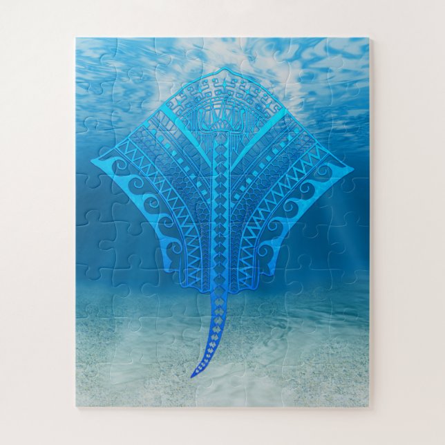 Blue Tribal Stingray Jigsaw Puzzle (Vertical)