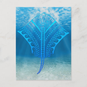 Blue Tribal Stingray Postcard