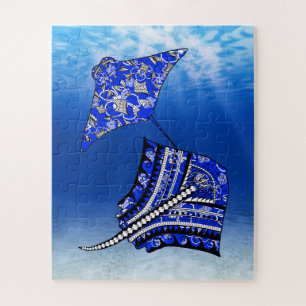 Blue Tribal Stingrays Jigsaw Puzzle