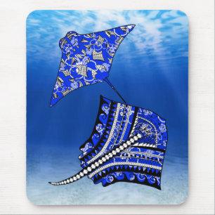 Blue Tribal Stingrays Mouse Pad