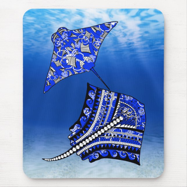 Blue Tribal Stingrays Mouse Pad (Front)