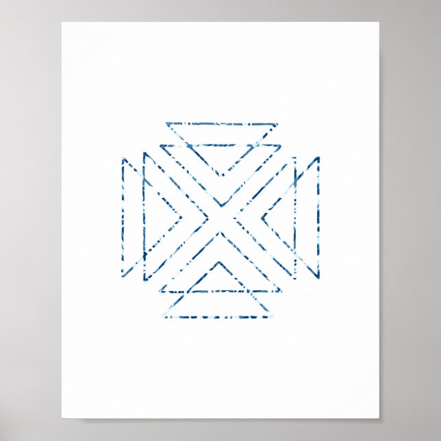 Blue Tribal Triangles Modern Wall Art (Front)