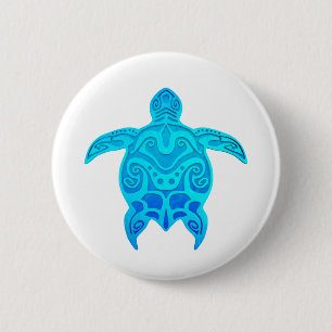 Blue Tribal Turtle 6 Cm Round Badge