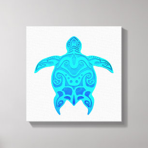 Blue Tribal Turtle Canvas Print