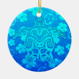 Blue Tribal Turtle Ceramic Tree Decoration