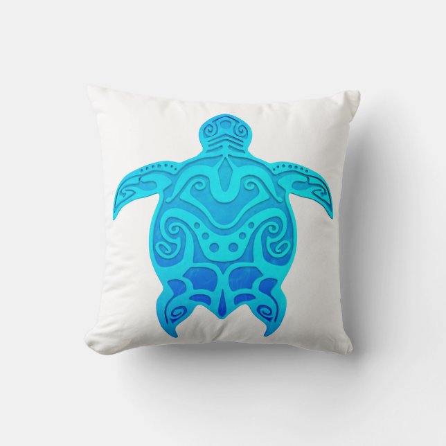 Blue Tribal Turtle Cushion (Front)