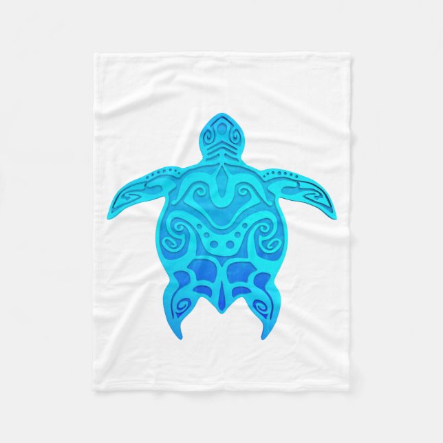 Blue Tribal Turtle Fleece Blanket (Front)