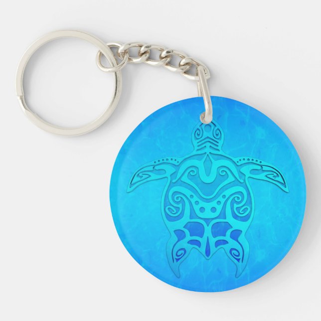 Blue Tribal Turtle Key Ring (Front)