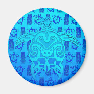 Blue Tribal Turtle Magnet