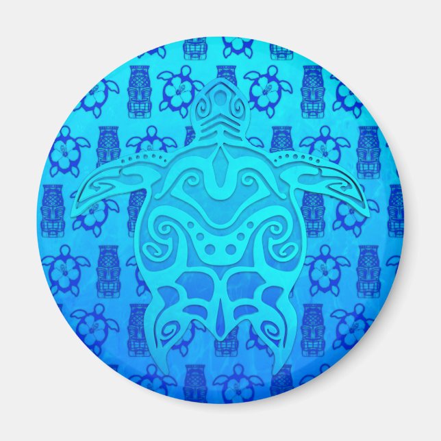 Blue Tribal Turtle Magnet (Front)