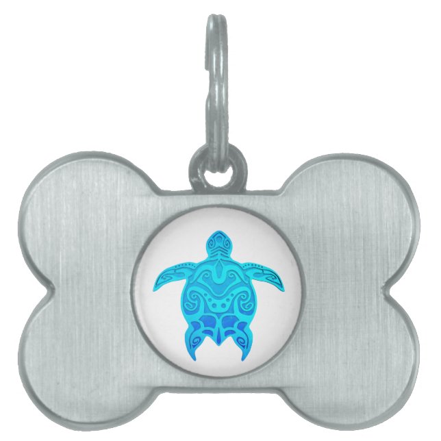 Blue Tribal Turtle Pet ID Tag (Front)