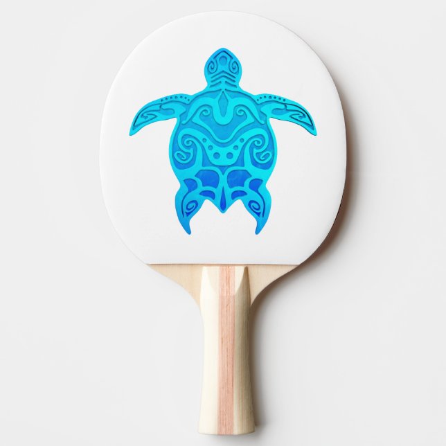 Blue Tribal Turtle Ping Pong Paddle (Front)