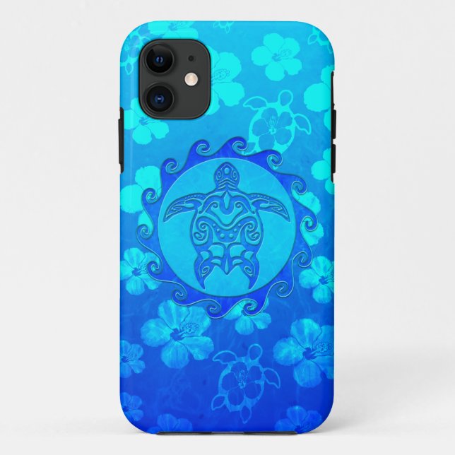 Blue Tribal Turtle Sun Case-Mate iPhone Case (Back)
