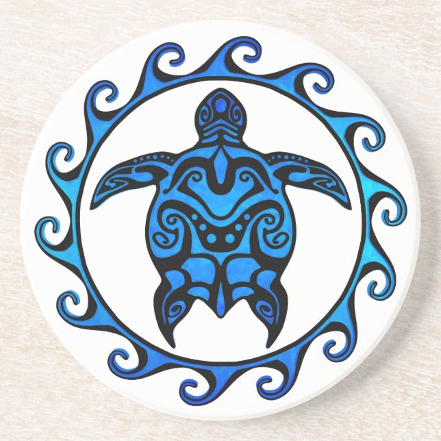 Blue Tribal Turtle Sun Coaster (Front)