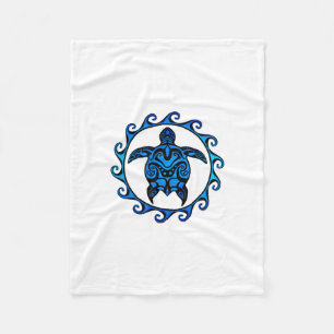 Blue Tribal Turtle Sun Fleece Blanket